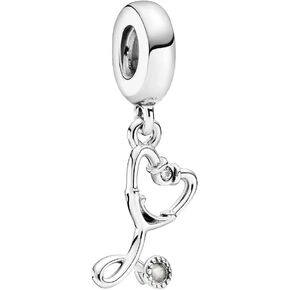 Stethoscope Dangle Charm 925 Sterling Silver Pendant,Jewelry Beads Gifts for Women Bracelet&Necklace