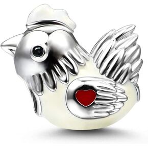 Gnoce Chicken Charm Bead Sterling Silver Dident and Hard Zodiac Signs Animal Charm Bead Pit Bracelet/Netlace Jewelry Gift for Women Mens