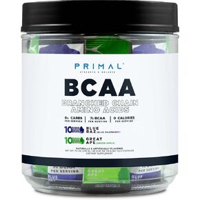 Primal BCAA Variety Pack, Blue Raspberry + Great Ape Green Apple Flavored (20 Stickpacks) - 7G BCAA per Serving, Branched Chain Amino Acids