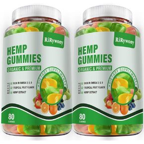 Hemp Gummies (2 Packs), High Potency Edible Gummies Extra Strength Mood Focus Calm Organic Hemp Oil Extract Vegan Bear Gummy - 160 Counts Candy
