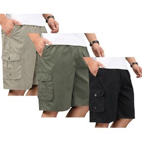 Men's Cotton Full Elastic Waist Cargo Shorts Loose Fit Drawstring Short