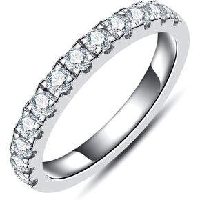 Moissanite Eternity Rings Wedding Bands 2.5MM D Color VVS1 Round Cut Moissanite Diamond 925 Sterling Silver Half Eternity Band Anniversary Rings for Women
