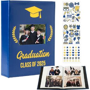 R HORSE Class of 2025 Graduation Photo Album Holds with Stickers, 200 Pocket 4 x 6 Inch Memory Photo Books, 2025 Graduation Leather Album with Front Window, DIY Craft College High School Graduate Gift