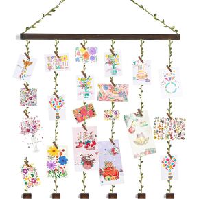 Wooden Hanging Photo Display Pictures Holders with 30 Clips,Picture Collage Frames for Wall,Suitable for Home Office Nursery Bedroom Room Dorm-Weathered White