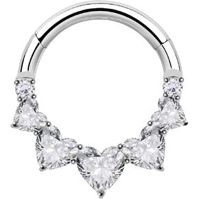 16G Titanium Heart Shape CZ حلقات الحاجز الكريستال خاتم أنف الجسد المجوهرات الدائرية قرطة مفصلية حلزوني هيلكس الفرس خاتم خاتم خاتم خاتم هايبوالرجينيك لها