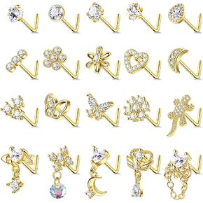 Revolia 20pcs 20g Surgical Steel Ring Rings Lase Lespy Lase Ring Buds for Women Men Cz Heart Moon Flower Flower Butterfly Note Jewelry