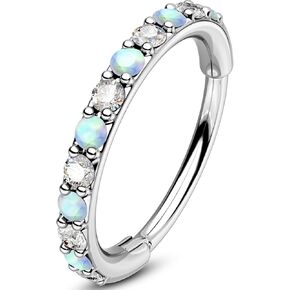 خواتم الأنف Oufer Opal و CZ 20G ، 316L من الفولاذ الجراحي ، مقسم ، مجوهرات ثقب الأنف ، حلقات الحواجب الحاجز الحاجب ، محارة القبعة الحلزونية Tragus daith أقراط للنساء والرجال 6/7/8 مم