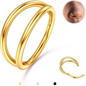 Bodybonita Triple/Double Hoop Nose Ring - G23 Titanium Septum Rings 16G/18G/20G CZ NOST PIRCINGS Jewelry Conch Daith Rook Tragus Cartilage Congring deched nostril percing Gold/Black/Silver