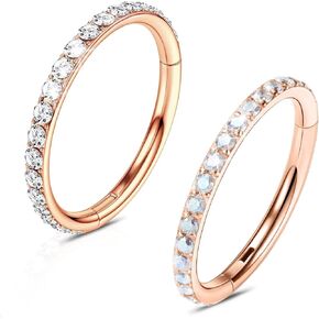 WBRWP 20G 18G 16G 14G Septum Rings Hoop: 2Pcs 316L Surgical Steel 8MM 10MM Cartilage Earring Hypoallergenic Hinged Nose Hoops Daith Conch Helix Tragus Piercing Jewelry