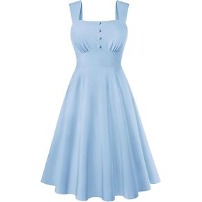 Belle Poque Square Neck Sundress for Women A Line Midi Dress Summer Cocktail Tea Party Dress with Pockets