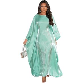 HD Shiner Boubou Dress for Woman Loose Adjustable Casual Kaftan Maxi Gown with Headscarf