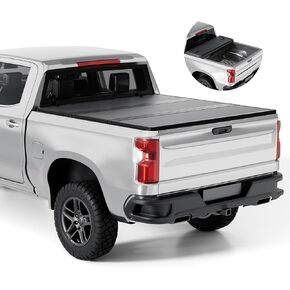FRP Hard Folding Truck Bed Tonneau Cover Compatible with 2019-2025 Chevy Silverado/GMC Sierra 5' 8" Bed (69.6"), Tri Fold Style