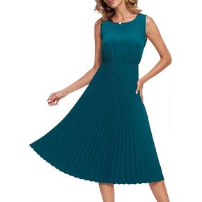 DRESSTELLS Women's Summer Sleeveless Midi Pleated Cocktail Dress for Wedding Guest Casual&Business Work