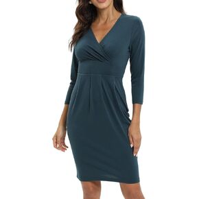 Women's Wrap Dress V Neck 3/4 Sleeve Bodycon Dress Work Wedding Guest Cocktail Dresses Summer 2025