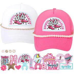 Meneng Women Trucker Hat Bulk: Western Adjustable Snapback Caps - Cowgirl DIY Hat Kit with Chains & Embroidered Patches