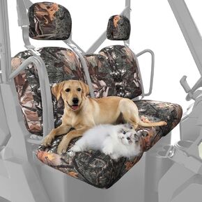 Kemimoto UTV Seat Covers Black, Waterproof Repellent UTV Seat Cover Set w/Headrest Cover Compatible with Can Am Defender Front Two Doors Split Bench Seat Covers- Black