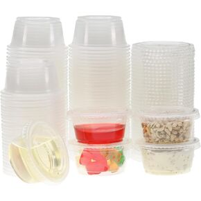 أكواب بلاستيكية بأغطية من فريشوير [2 أونصة، 200 مجموعة] أكواب بلاستيكية للاستعمال مرة واحدة لإعداد الوجبات وتتبيلة السلطة وأكواب جيلوس وأكواب سوفليه وأكواب صلصة البهارات والغمس in Kuwait