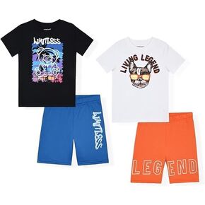 Boys’ 4-Piece Short Set – Casual Summer Outfit with Graphic Tee & Matching Shorts – Soft & Breathable Fabric for Active Kids