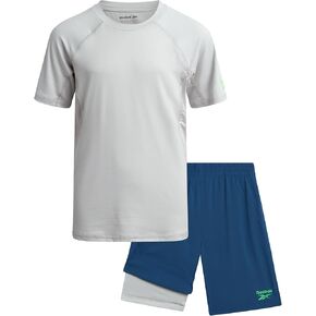 Reebok Boys Athletic Shorts Set - 2 Piece Summer Clothes Outfit with Graphic Tee and Gym Shorts with Inner Compression Lining