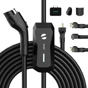 Level 1/2 EV Charger, 16A 110-240V Portable EV Charger with 25FT Cable, Home Electric Vehicle Charging Stations with NEMA 6-20 Plug NEMA 5-15 Adapter for All J1772 EVs