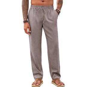 Makkrom Mens Casual Pants Drawstring Elastic Waist Lightweight Linen Pants Loose Fit Summer Beach Yoga Trousers