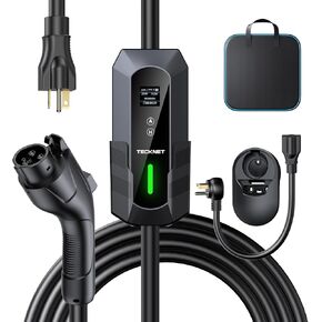 TECKNET EV Charger Level 1&2, 16A Electric Car Charger with NEMA 6-20 Plug, NEMA 5-15 Adapter, 25FT Cable, J1772 Electric Vehicle Charging Equipment Compatible with All EV Models