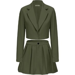 EXLURA Women's Business Casual Blazer Suit Sets and Pleated Mini Skirt 2 Piece Outfits Trendy Long Sleeve Y2K Clothes 2025