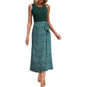 مجموعات Dokotoo 2 قطعة للنساء قمم الصيفية بلا أكمام و Boho Tie Knot مرنة الخصر Midi Skirt