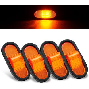 6.5 بوصة مقطورة الإشارة Lighgts 6inch Oval LED Mid Trans Signal Amber Marker Light 24 LED W/Reflex Lens Mid-Mid-Marker و Turn Lights Lights مقاومة للماء ، حزمة من 4
