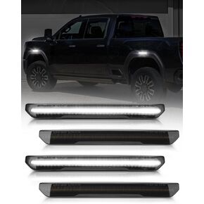 Upgraded Front & Rear LED Fender Side Marker Light Compatible with GMC Sierra 2500HD 3500HD 2020-2025 Pickup Side Parking Position Turn Signal Lamp, Smoked Lens White LED 4PCS