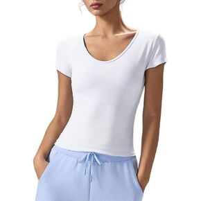 altiland Scoop Neck Workout T Shirt for Woman, Ultra-Soft Quick Dry Athletic Tee Yoga Running Cropped Short Sleeve Tops