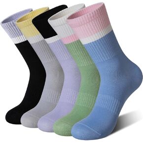 SeeyAN Womens Crew Socks Athletic Casual Cotton Long Socks Stripe Sport High Socks 5 Pairs