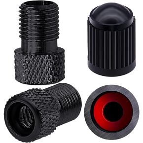 2pcs Presta Valve Adapter ، الألومنيوم تحويل بريستا إلى محول Schrader ، وتضخيم الإطارات باستخدام مضخة قياسية أو ضاغط الهواء للدراجات ، 2 × قبعات صمام الإطارات الأسود (نمط الحبوب الشبكي ، الأسود)