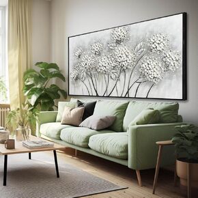 Kureful Large Artwork Flowers Oil Painting Modern Home Decorations Floral Canvas Pictures for Living Room Bedroom Kitchen Office 30 x 60 Inch (White)