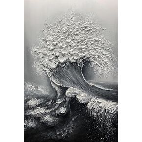moshinart 24 x 36in Hand-Painted Oil Painting 3D Texture Sense of Space Silver Firework Modern Minimalist Colorful Abstract Wall Art, Home Office Wall Decoration Silver