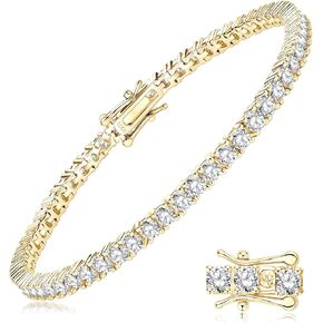 أساور تنس Woaini للنساء ، سوار Moissanite 5.5 قيراط مع 925 جنيه إسترليني من الذهب المطلي بالذهب ، متوفر في 6.7 "، 7" ، وضوح VVSI ، هدايا المجوهرات الفاخرة لعيد ميلاد الذكرى