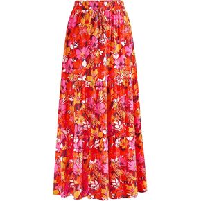 KIRUNDO Womens Boho Floral Maxi Midi Skirt 2025 Summer Trendy Elastic Waist Pleated Aline Flowy Long Skirts Beach Vacation