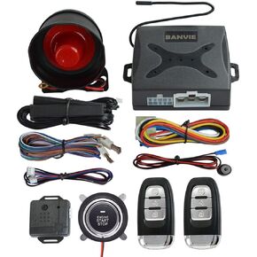 BANVIE ① Passive keyless Entry Car Alarm System + ② Remote Engine Starter + ③ Push to Start Iginition Button (with Siren)