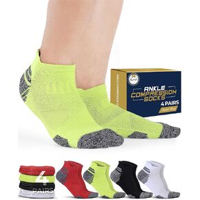 Pembrook Ankle Compression Socks for Women & Men - 4 Pairs | Sports Running Compression Socks | Athletic Ankle Support Socks