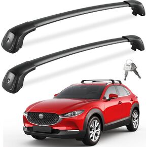 قضبان متقاطعة لحامل السقف بوزن 260 رطل متوافقة مع Mazda CX30 CX-30 2020 2021 2022 2023 2024 (مع سياج جانبي متدفق)، قضبان سقف من الألومنيوم قابلة للقفل وقضبان متقاطعة وقضبان شحن على السطح للأمتعة السوداء