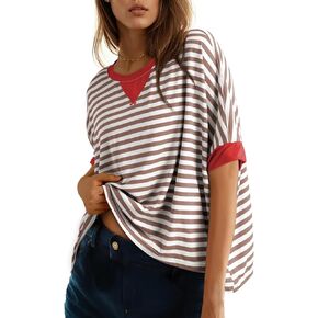 Dokotoo Tops for Women Striped Summer 2025 Fall Women's Trendy Color Block Design Loose Basic Tee