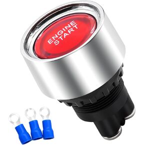 mankk Push Start Ignition Switch 12V DC,Start Engine Button Stater (ON)-Off,Momentary Engine Start Push Button Switch SPST 50A Red LED Light for Racing Car Vehicle Truck Boat RV M-042-R