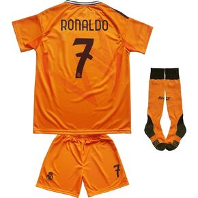 LeenBD Ronaldo No #7 Away Madrid Kids Soccer Jersey Kit Shorts Socks Set Youth Sizes
