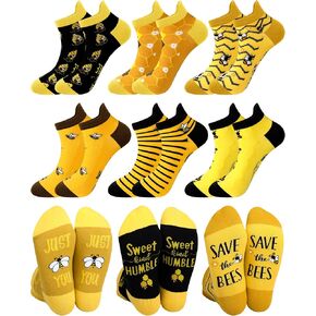 6 Pairs Bee Ankle Socks Bee Day Gifts for Women Novelty Tab Socks for Honeybee Lover Mother Day Birthday Party