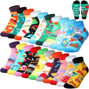 Xuhal 20 Pairs Teacher Socks Appreciation Gift Bulk Teacher Funny Novelty Cotton Socks for Educator Graduation Thank You Gift
