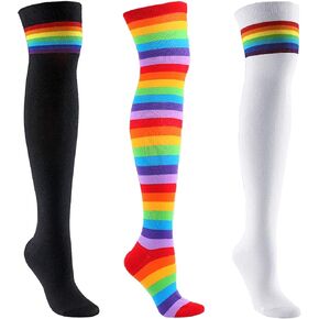Ronglry Rainbow Striped Women's Crew Socks - Novelty Cotton Socks with LGBT Pride Pattern