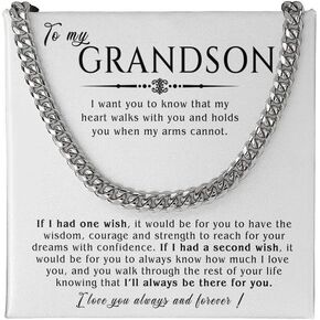 To My Grandson Necklace - Cuban Link Chain with Message Card and Gift Box