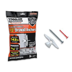 TOGGLER Toggle TB Residential Drywall Anchor، بولي بروبيلين، صنع في الولايات المتحدة، نطاق قبضة من 3/8 بوصة إلى 1/2 بوصة، لأحجام التثبيت رقم 6 إلى رقم 14 (عبوة من 100)