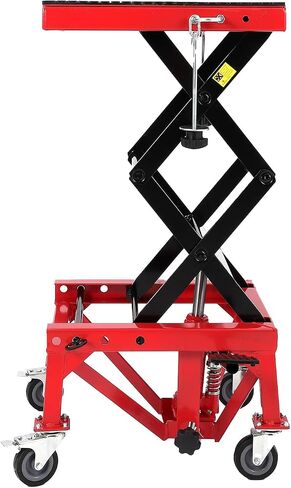 Hydraulic Motorcycle Lift Jack 350LBS, Foot Operated Scissor Lift Table for ATV Dirt Bike, Heavy-Duty Steel Stand with Safety Lock & Wheels, 13.78-34.25" Height Adjustable, Oil Drain Hole in Saudi Arabia
