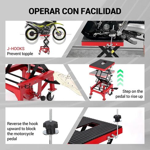 Hydraulic Motorcycle Lift Jack 350LBS, Foot Operated Scissor Lift Table for ATV Dirt Bike, Heavy-Duty Steel Stand with Safety Lock & Wheels, 13.78-34.25" Height Adjustable, Oil Drain Hole in Saudi Arabia